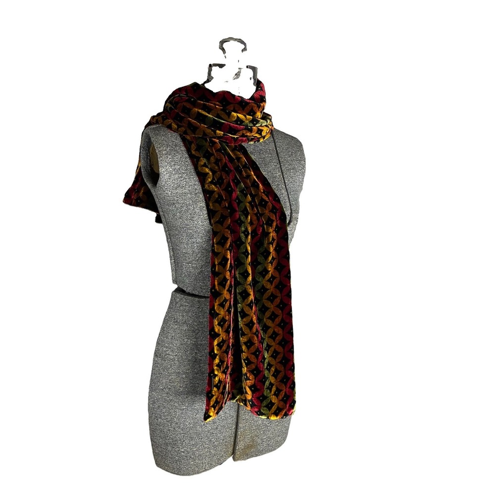 Velvet Scarf Geometric Mulitcolor Long Rectangle One Size 90s Grunge Whimsigoth